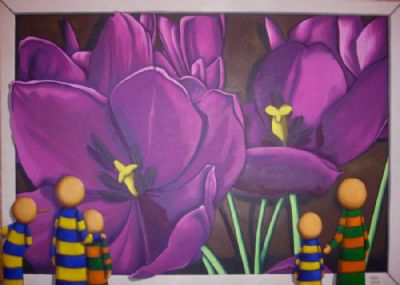 Dukkebillede med store blomster