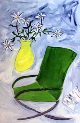 Grn stol og vase