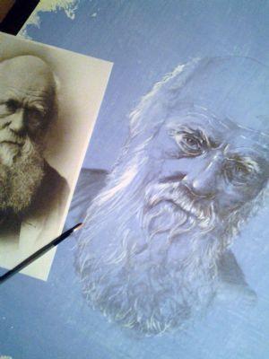 Me making an oil painting of Darwin in p