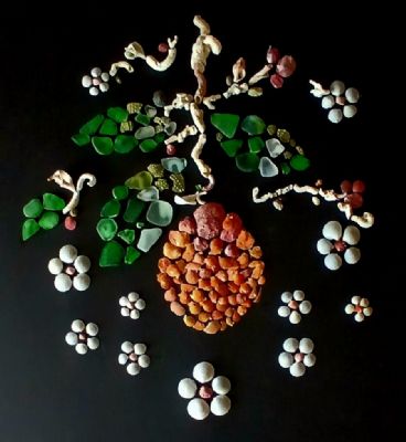 Seashell art  branch with orange